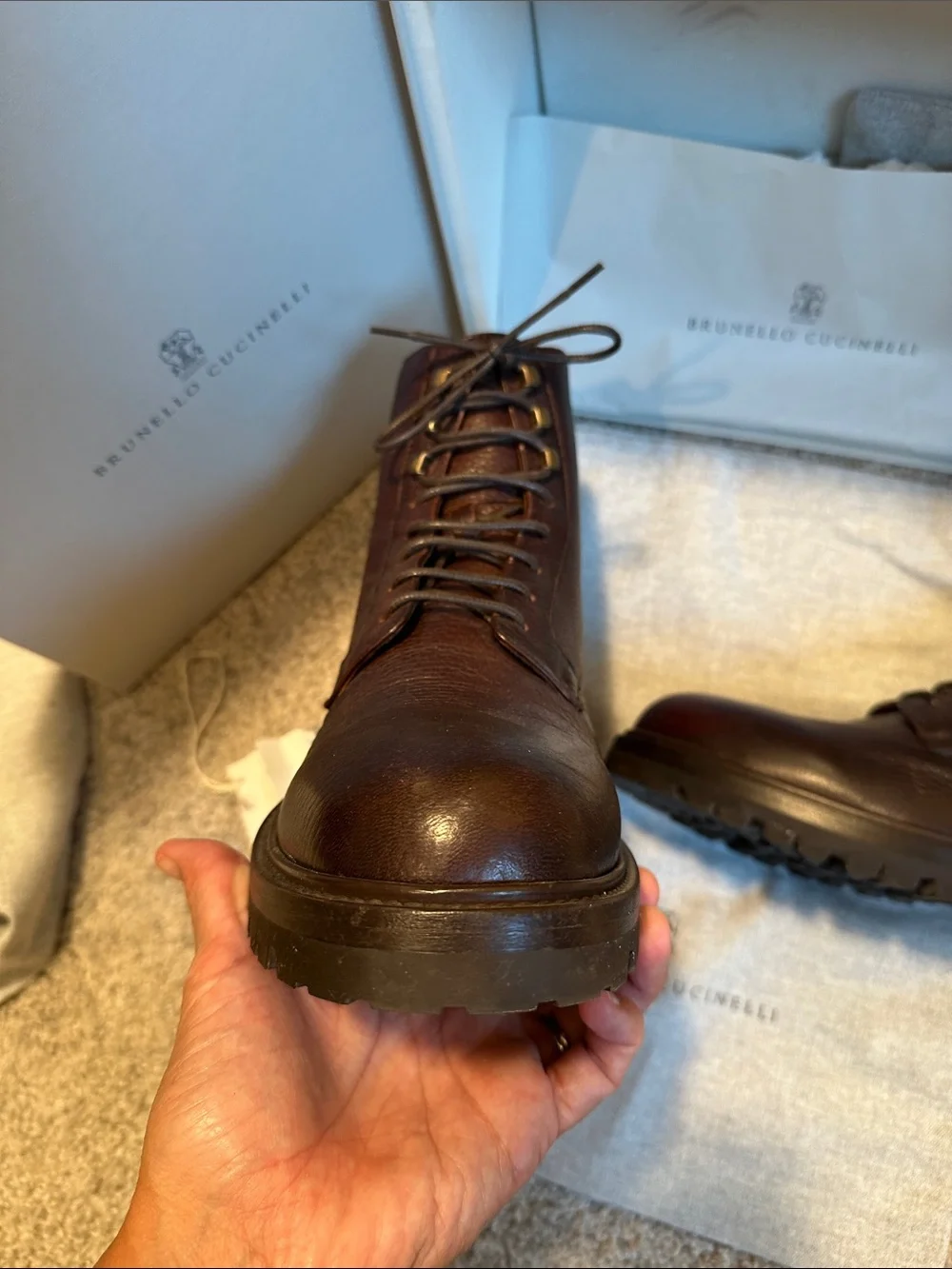 Brunello Cucinelli Dark Brown Leather Lace-Up Boots